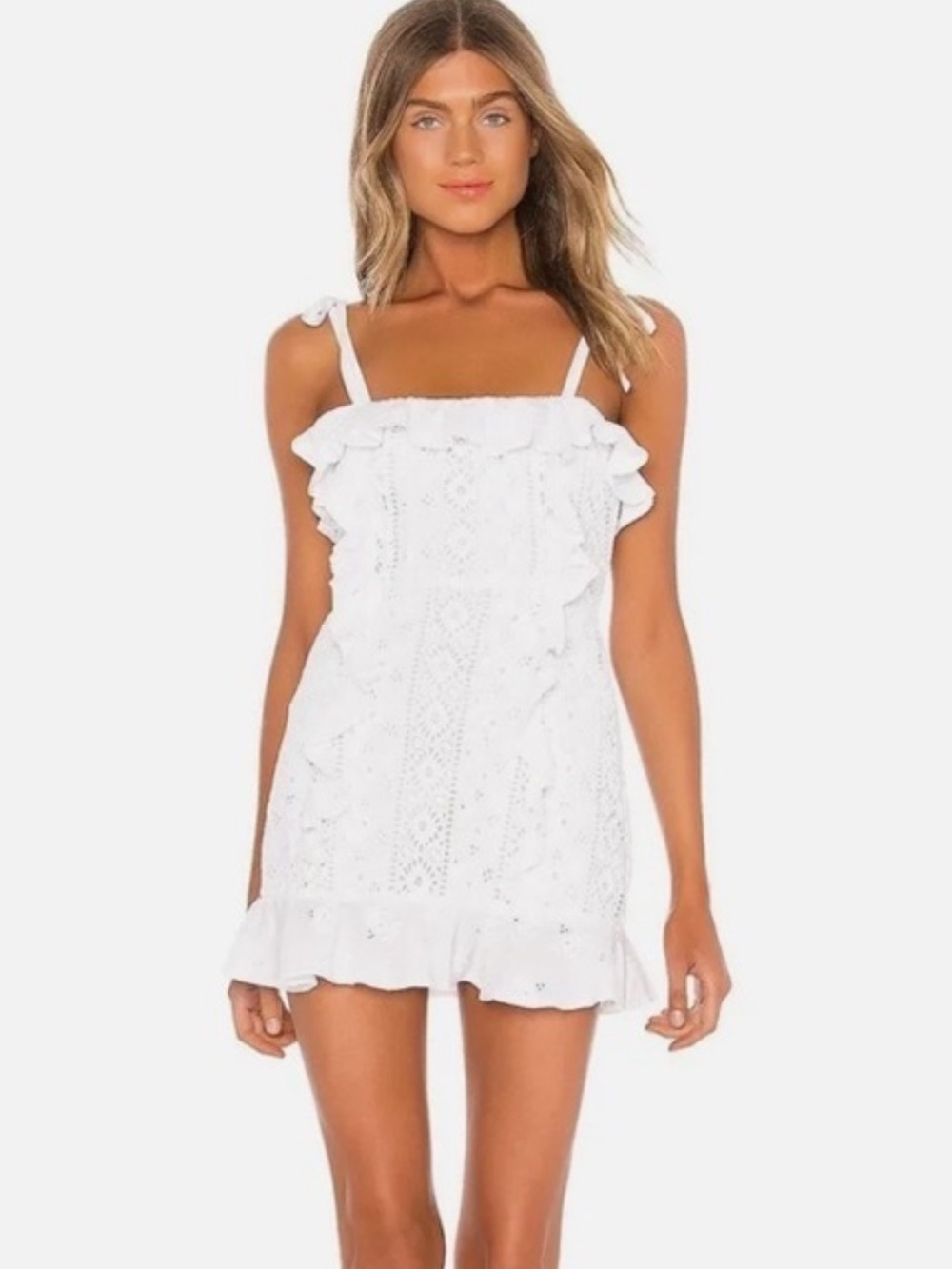 Majorelle Mara Mini Eyelet Lace Dress in White size XS $198 Bride Bridal